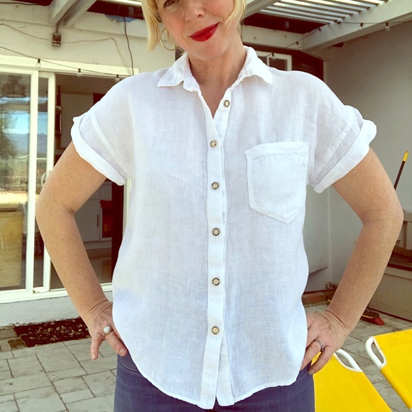 Zara | Tops | Zara Linen Button Down Short Sleeve Shirt Xs | Poshmark